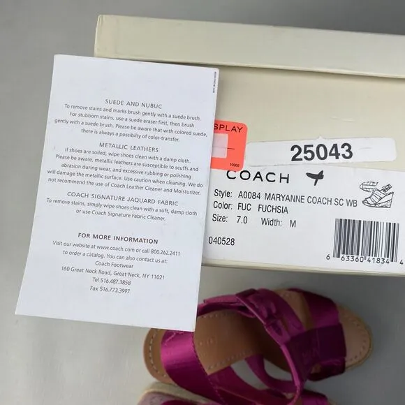 COACH Maryanne HOT BARBIE PINK Sandals! Espadrille Wedge Heels Fuchsia Sz 7