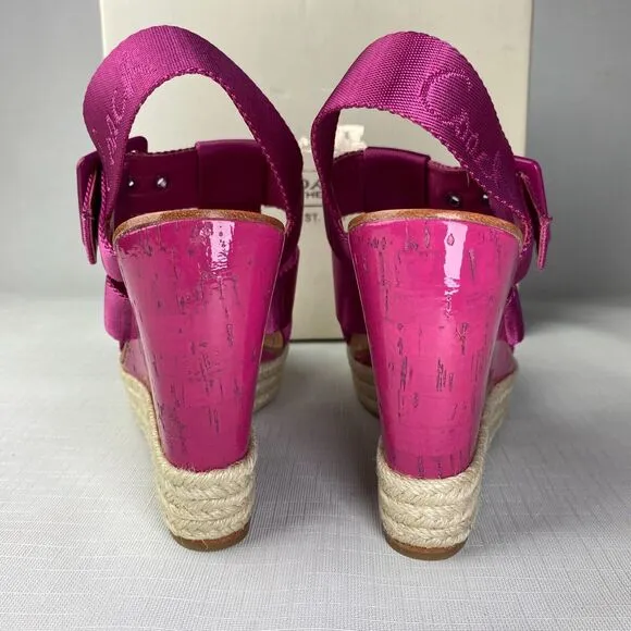 COACH Maryanne HOT BARBIE PINK Sandals! Espadrille Wedge Heels Fuchsia Sz 7