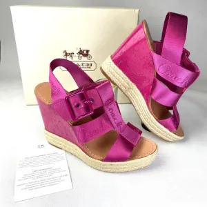 COACH Maryanne HOT BARBIE PINK Sandals! Espadrille Wedge Heels Fuchsia Sz 7