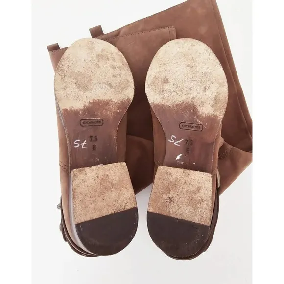 Coach Natale Brown Suede Leather Buckle Pull On Tall Knee High Riding Boots 7.5
