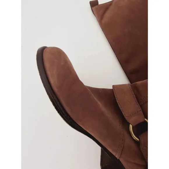 Coach Natale Brown Suede Leather Buckle Pull On Tall Knee High Riding Boots 7.5