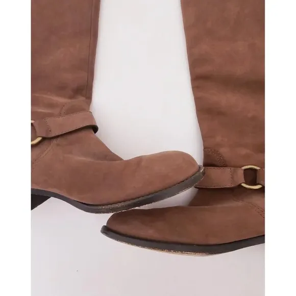 Coach Natale Brown Suede Leather Buckle Pull On Tall Knee High Riding Boots 7.5