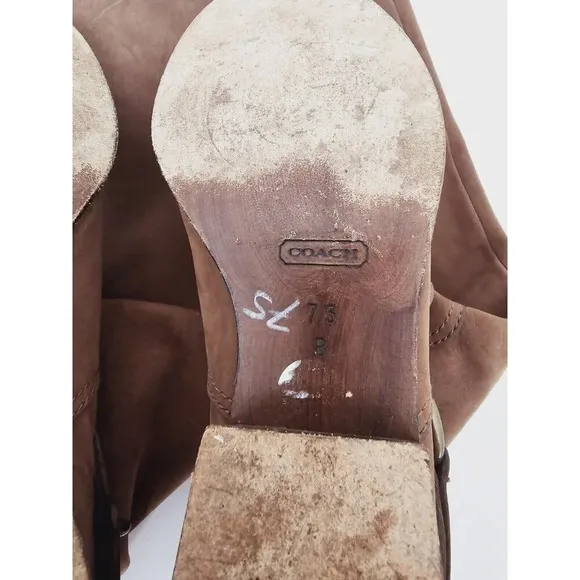 Coach Natale Brown Suede Leather Buckle Pull On Tall Knee High Riding Boots 7.5