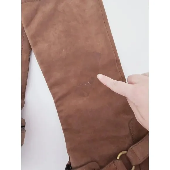 Coach Natale Brown Suede Leather Buckle Pull On Tall Knee High Riding Boots 7.5