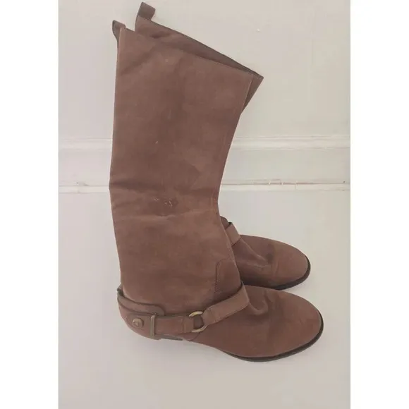 Coach Natale Brown Suede Leather Buckle Pull On Tall Knee High Riding Boots 7.5