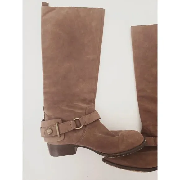 Coach Natale Brown Suede Leather Buckle Pull On Tall Knee High Riding Boots 7.5