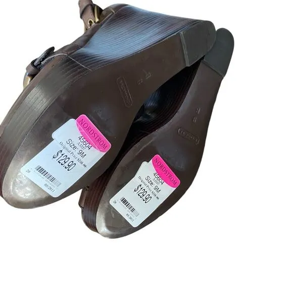 Coach NWOB Shannon Brown Leather Wedge Platform Buckle Sandals size 9
