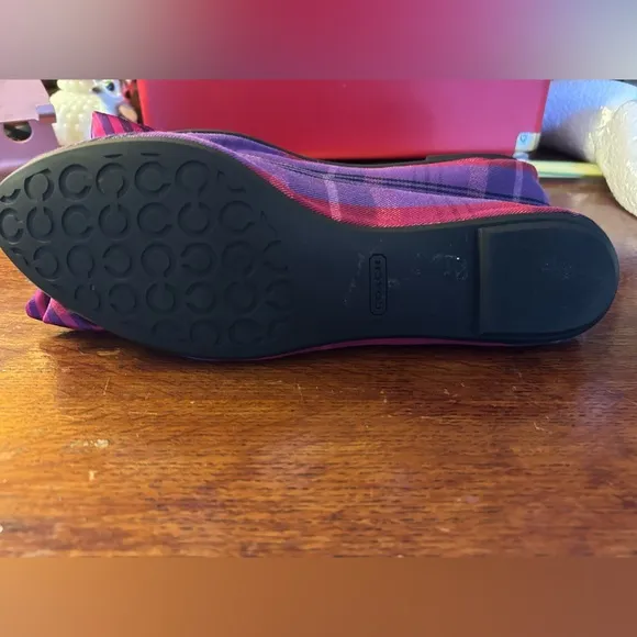 Coach Poppy Cambria Tartan Ballet Flats – Purple Multi with Striped Bow size 9