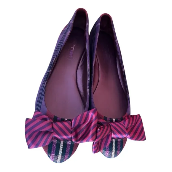 Coach Poppy Cambria Tartan Ballet Flats – Purple Multi with Striped Bow size 9