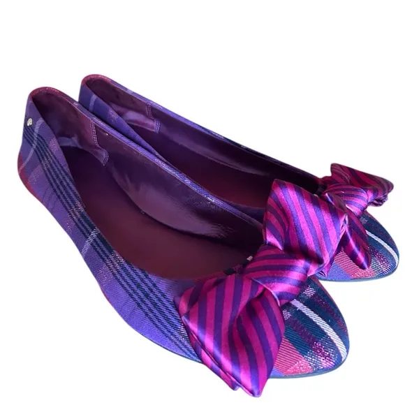 Coach Poppy Cambria Tartan Ballet Flats – Purple Multi with Striped Bow size 9