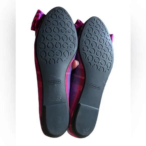 Coach Poppy Cambria Tartan Ballet Flats – Purple Multi with Striped Bow size 9
