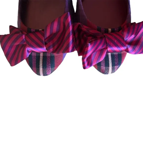 Coach Poppy Cambria Tartan Ballet Flats – Purple Multi with Striped Bow size 9