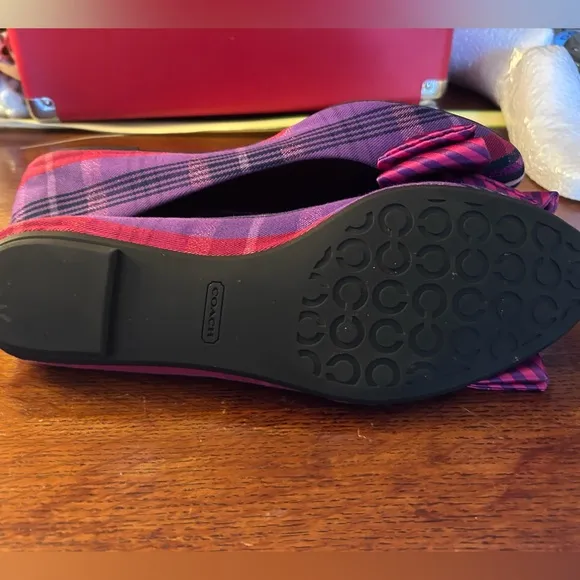 Coach Poppy Cambria Tartan Ballet Flats – Purple Multi with Striped Bow size 9