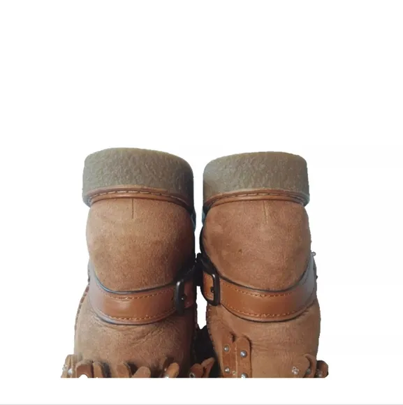 Coach Roccasin Shearling Boots Women's Size 6B Fringe~Studs Details G3161