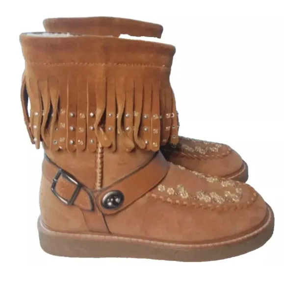 Coach Roccasin Shearling Boots Women's Size 6B Fringe~Studs Details G3161