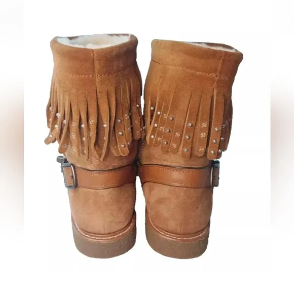 Coach Roccasin Shearling Boots Women's Size 6B Fringe~Studs Details G3161