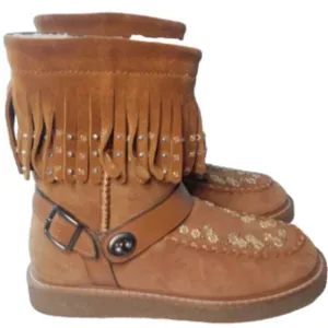 Coach Roccasin Shearling Boots Women's Size 6B Fringe~Studs Details G3161