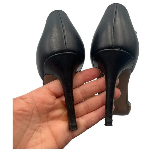 Coach Seline Leather Ankle Strap Pointed Toe Pumps Heels D'Orsay Saddle Black 7