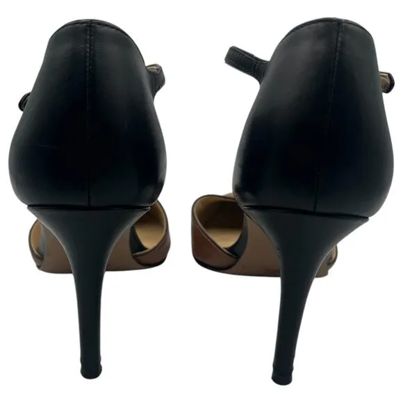 Coach Seline Leather Ankle Strap Pointed Toe Pumps Heels D'Orsay Saddle Black 7