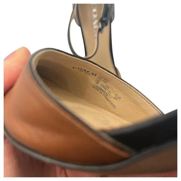 Coach Seline Leather Ankle Strap Pointed Toe Pumps Heels D'Orsay Saddle Black 7