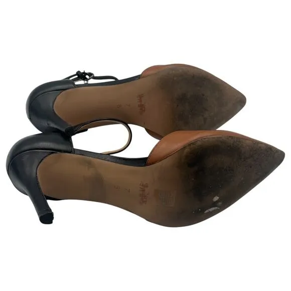 Coach Seline Leather Ankle Strap Pointed Toe Pumps Heels D'Orsay Saddle Black 7