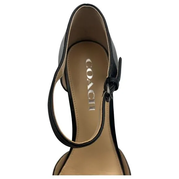 Coach Seline Leather Ankle Strap Pointed Toe Pumps Heels D'Orsay Saddle Black 7