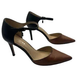 Coach Seline Leather Ankle Strap Pointed Toe Pumps Heels D'Orsay Saddle Black 7