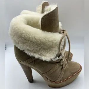 Coach Sydney Platform Heels Suede Boots Shearling Lined Size 5,5B