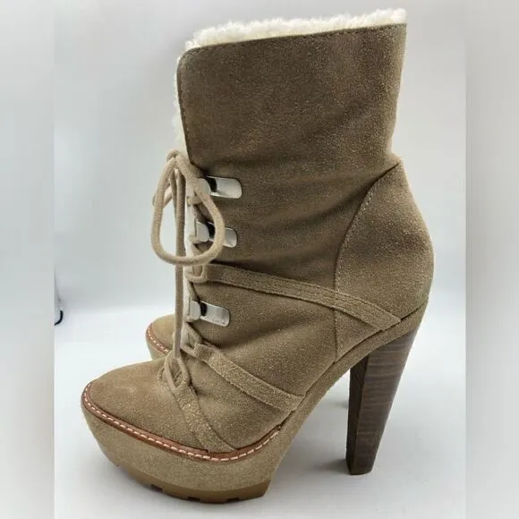 Coach Sydney Platform Heels Suede Boots Shearling Lined Size 5,5B