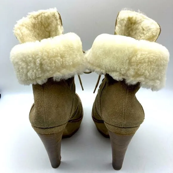 Coach Sydney Platform Heels Suede Boots Shearling Lined Size 5,5B