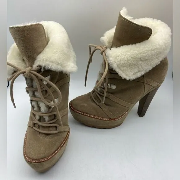 Coach Sydney Platform Heels Suede Boots Shearling Lined Size 5,5B