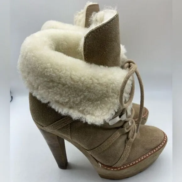 Coach Sydney Platform Heels Suede Boots Shearling Lined Size 5,5B