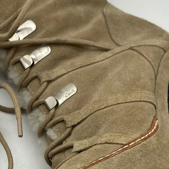 Coach Sydney Platform Heels Suede Boots Shearling Lined Size 5,5B