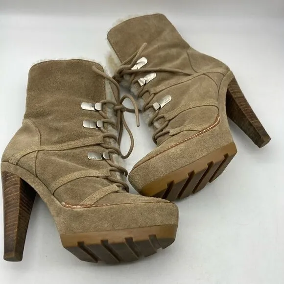Coach Sydney Platform Heels Suede Boots Shearling Lined Size 5,5B