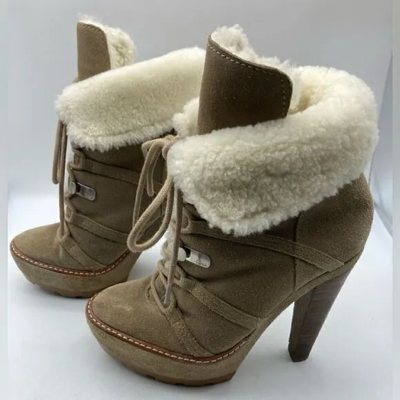 Coach Sydney Platform Heels Suede Boots Shearling Lined Size 5,5B