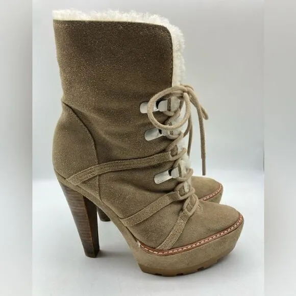 Coach Sydney Platform Heels Suede Boots Shearling Lined Size 5,5B