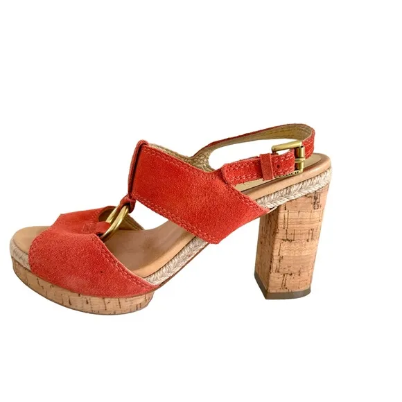 Coach Valeann Coral Suede Leather Cork Platform Sandals Women’s Size 6.5