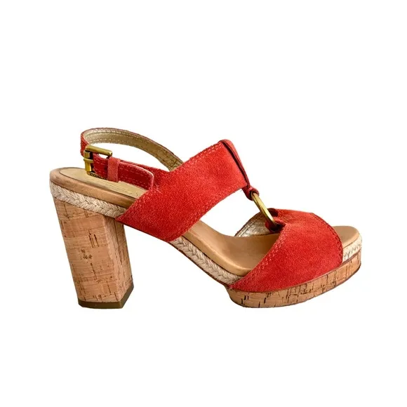 Coach Valeann Coral Suede Leather Cork Platform Sandals Women’s Size 6.5