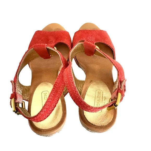 Coach Valeann Coral Suede Leather Cork Platform Sandals Women’s Size 6.5
