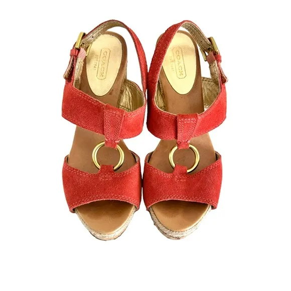 Coach Valeann Coral Suede Leather Cork Platform Sandals Women’s Size 6.5