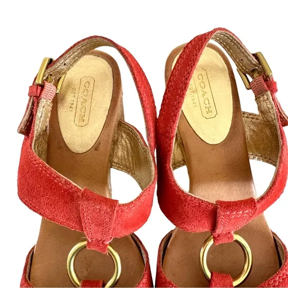 Coach Valeann Coral Suede Leather Cork Platform Sandals Women’s Size 6.5