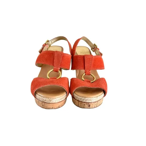 Coach Valeann Coral Suede Leather Cork Platform Sandals Women’s Size 6.5