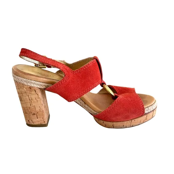 Coach Valeann Coral Suede Leather Cork Platform Sandals Women’s Size 6.5