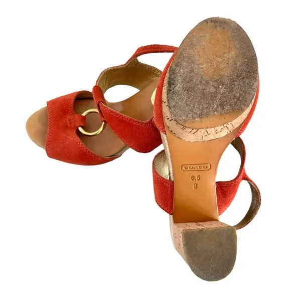 Coach Valeann Coral Suede Leather Cork Platform Sandals Women’s Size 6.5