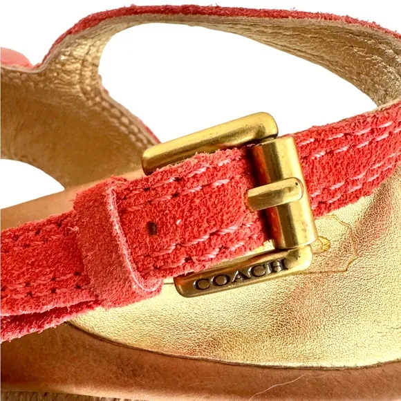 Coach Valeann Coral Suede Leather Cork Platform Sandals Women’s Size 6.5