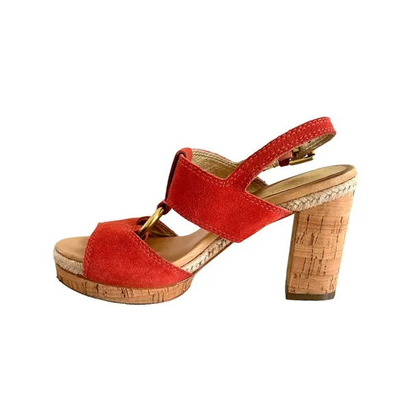 Coach Valeann Coral Suede Leather Cork Platform Sandals Women’s Size 6.5