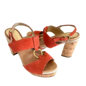 Coach Valeann Coral Suede Leather Cork Platform Sandals Women’s Size 6.5