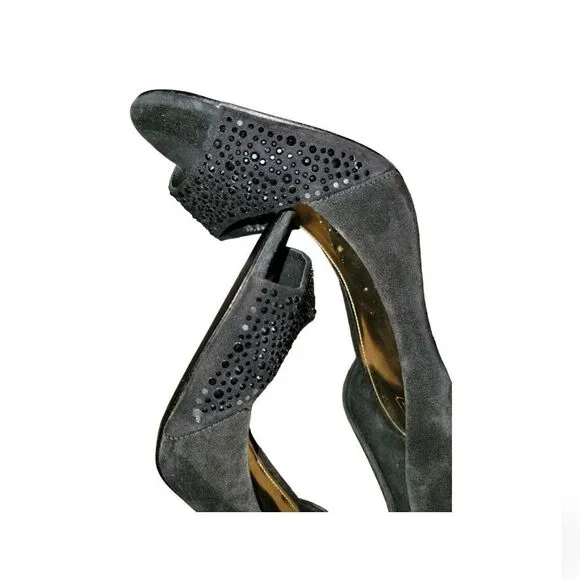Coach Women’s Black Suede Heels Stilettos Peep Toe Black Rhinestones Sparkle 10