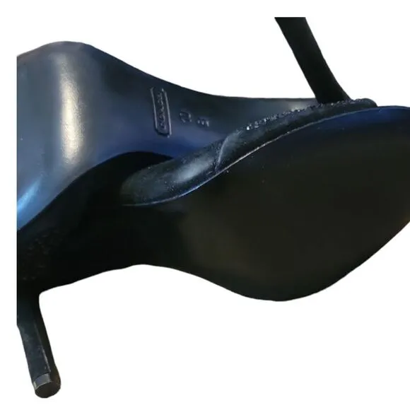 Coach Women’s Black Suede Heels Stilettos Peep Toe Black Rhinestones Sparkle 10