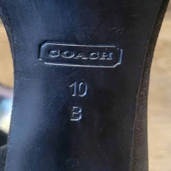 Coach Women’s Black Suede Heels Stilettos Peep Toe Black Rhinestones Sparkle 10